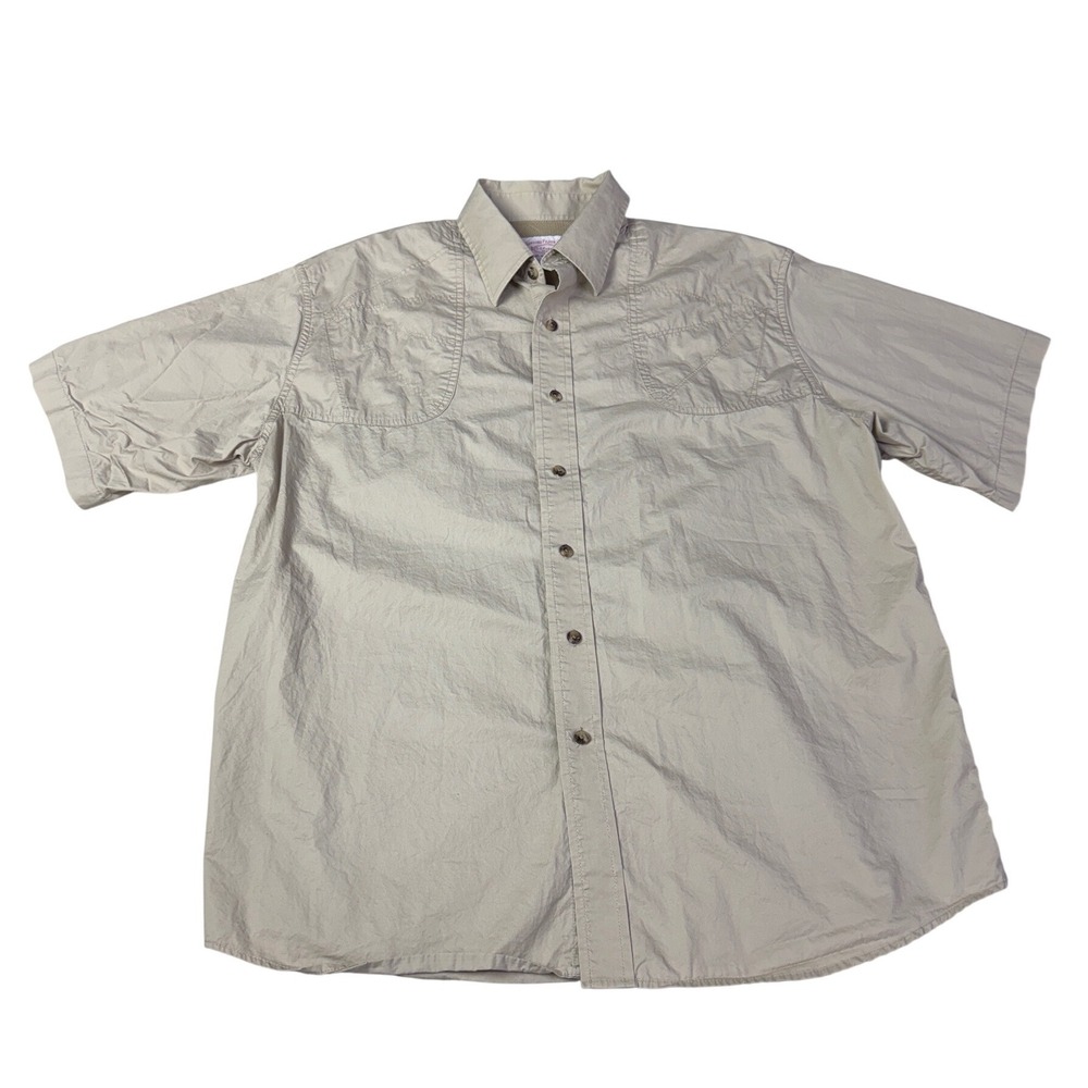Filson Mens Short Sleeve Button Down Shirt‎ Tan Utility Hiking Vent Back Large